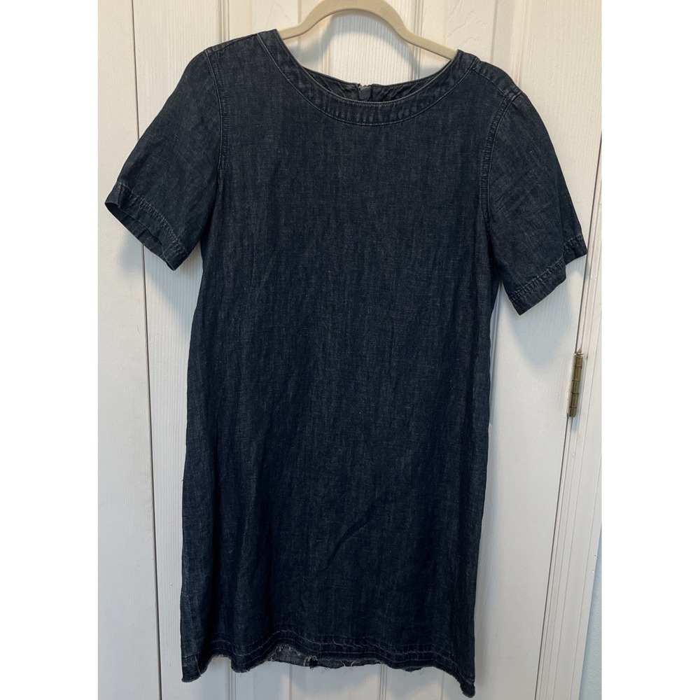 Gap Denim Shift Dress Womens Small Dark Wash Short Sleeve Back Zip Casual